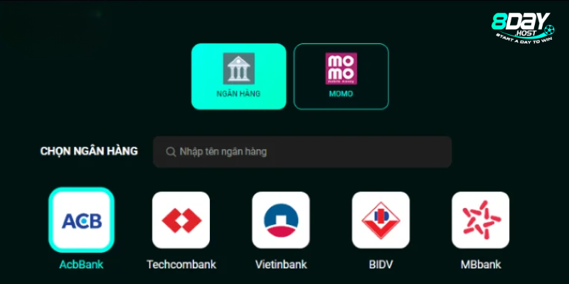 Hướng dẫn các bước quan trọng để nạp tiền vào 8DAY